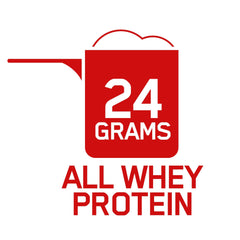 Pouring a smooth milk chocolate protein shake from a shaker bottle.