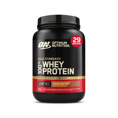 Optimum Nutrition Gold Standard Whey tub closed for secure storage and quick access.
