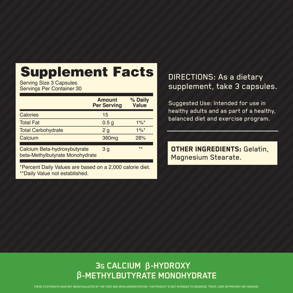 Optimum Nutrition HMB 1000 capsules stacked for daily muscle support