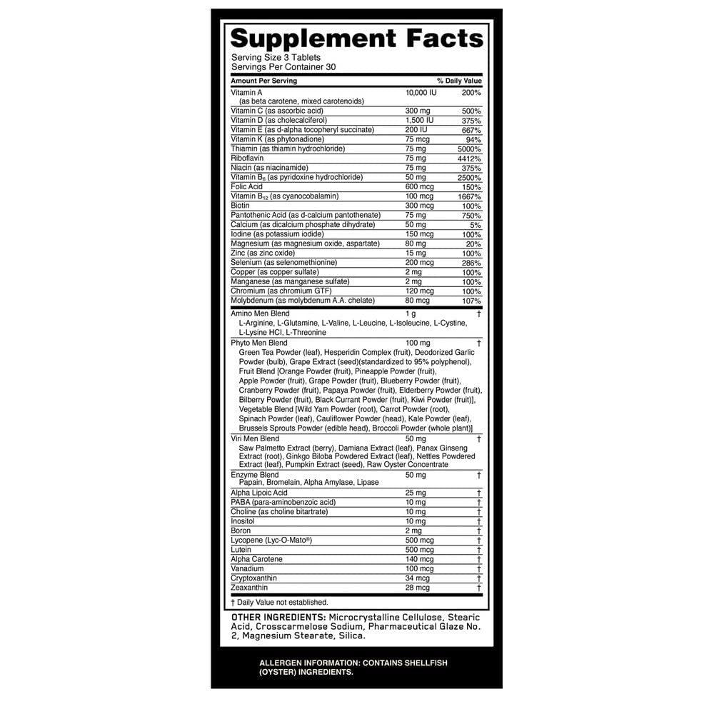 Optimum Nutrition Opti-Men amino blend close-up showing eight key amino acids.