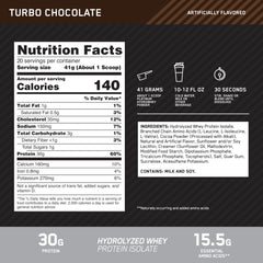 Optimum Nutrition Platinum Hydrowhey Turbo Chocolate scoop-dispense demonstrates convenient serving.