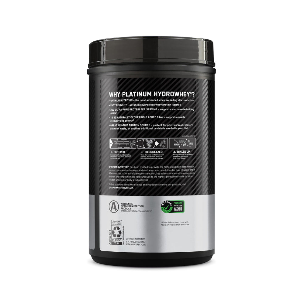 Optimum Nutrition Platinum Hydrowhey Velocity Vanilla serving prepared for workouts.