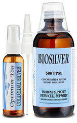 Optimum You BIOSILVER 500 ppm bottle shown for daily immune support and wound care.