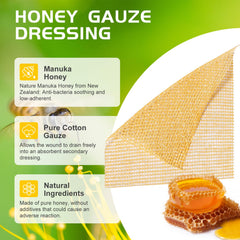 Close-up of honey-infused gauze supporting moist wound care environment