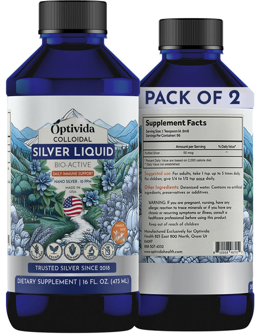 Optivida Colloidal Silver Liquid 10 PPM bottle front view for family wellness