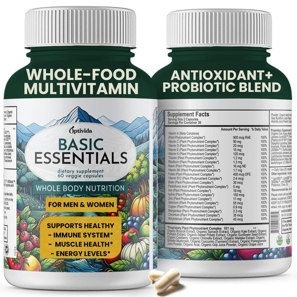 OPTIVIDA organic multivitamin bottle with real-food ingredients for daily energy