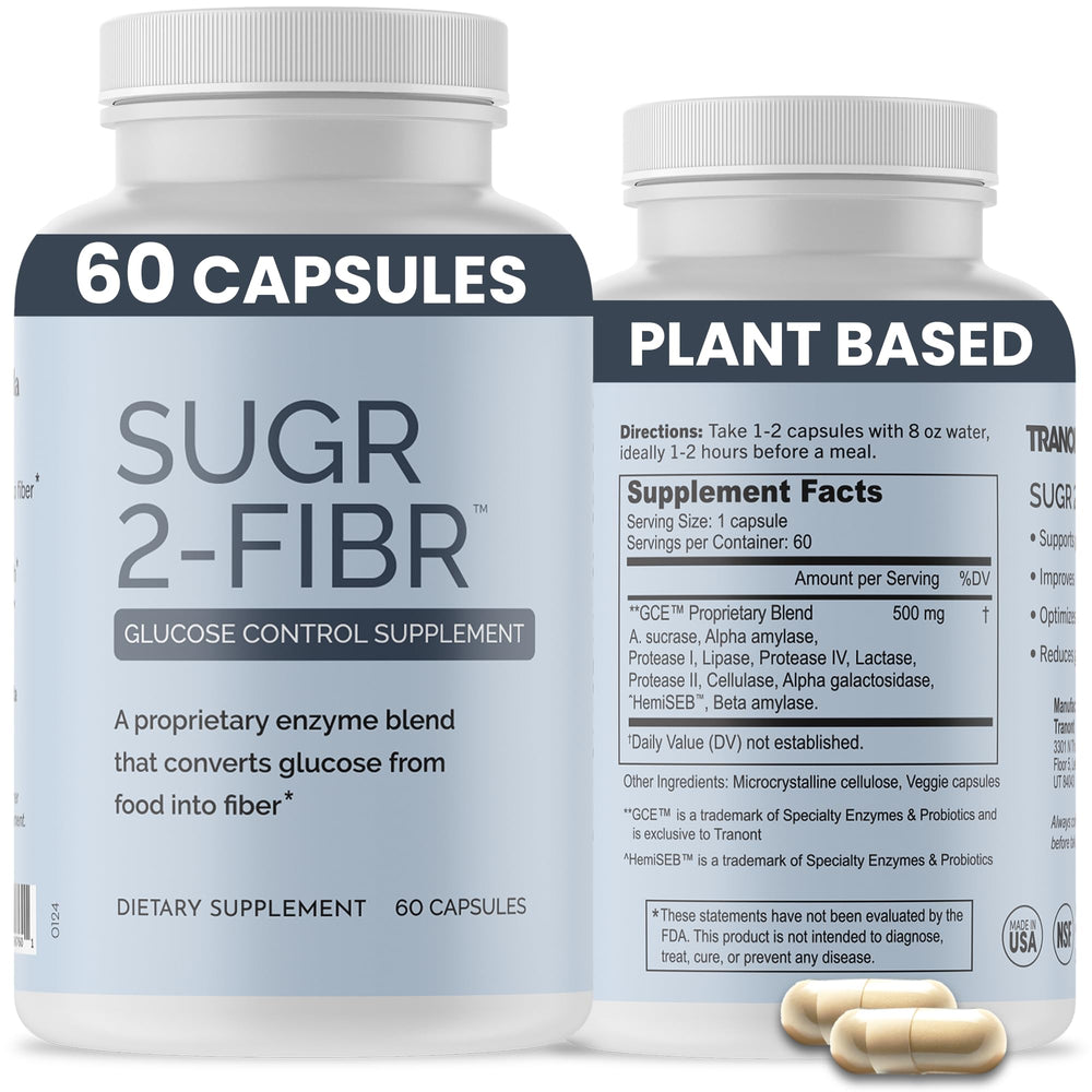 OPTIVIDA Sugr-2-Fibr bottle showing enzyme-based fiber transformation for steady energy