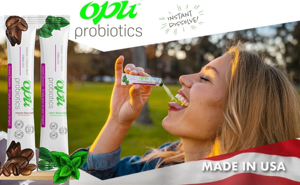 Opu Probiotics Mint Instant-Dissolve dissolves on tongue for easy use.