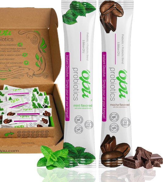 Opu Probiotics Mint Instant-Dissolve on tongue for fast, convenient daily use.