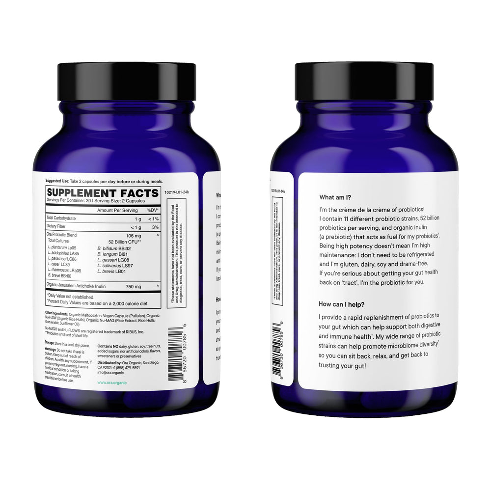 Ora Organic Probiotics usage scene showing daily capsule routine