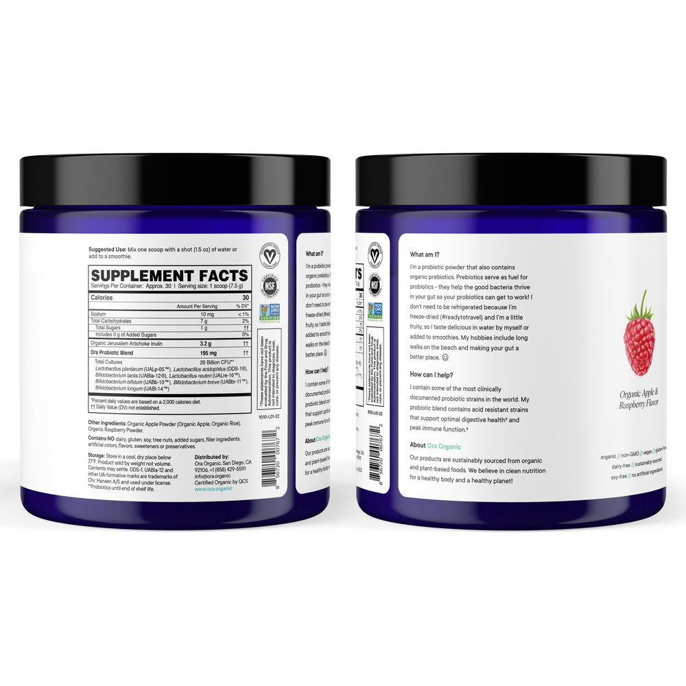 Ora Organic shelf-stable probiotic formula ideal for travel.