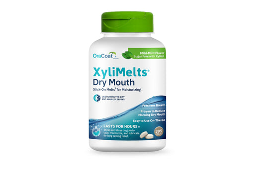 Oracoat XyliMelts packaging with mild mint flavor for discreet relief.