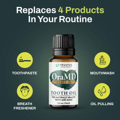 Fluoride-free OraMD label emphasizing natural oral care.