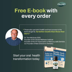 Product box showing usage instructions for OraMD 4-in-1 Tooth Oil.