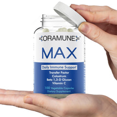 Oramune Max Support capsules close-up highlighting daily immune support.