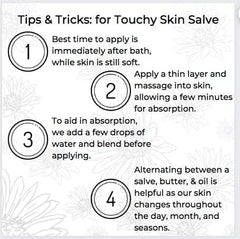 Ora's Amazing Herbal Touchy Skin Salve fragrance-free cruelty-free labeling.