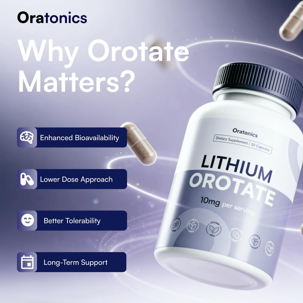 Oratonics lithium orotate packaging emphasizes clean ingredients and mindful packaging