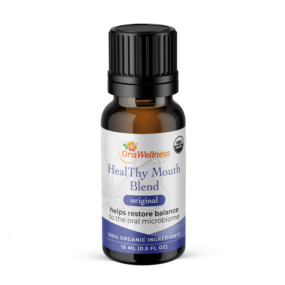 OraWellness Healthy Mouth Blend bottle pour for daily oil-based oral care