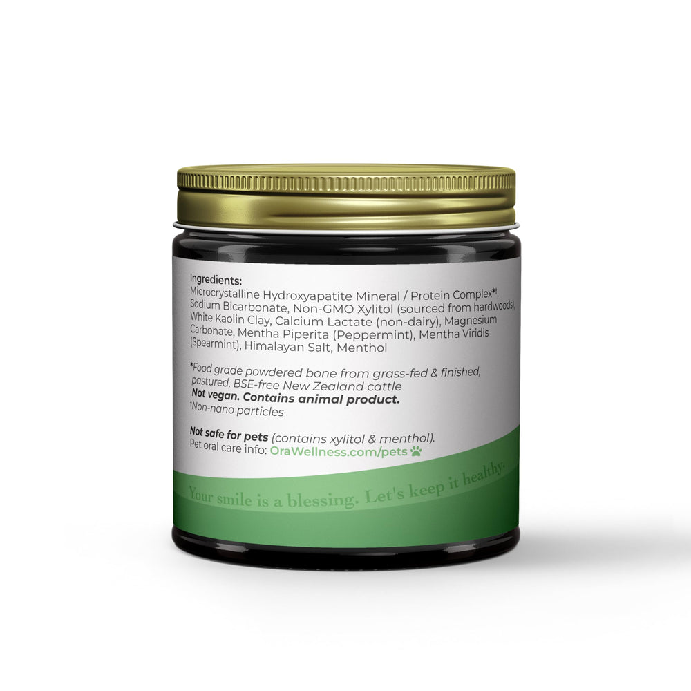 Kaolin clay and baking soda blend in OraWellness Shine for polishing action.