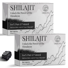 ORBILIVE Shilajit tablets bottle front shows a 60-count supply for energy support
