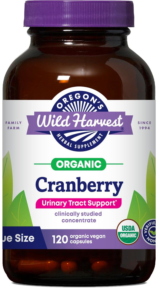 Oregon's Wild Harvest cranberry PACran bottle with daily urinary tract support capsules