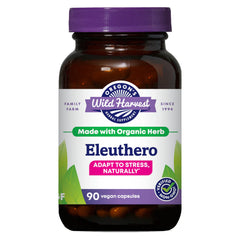 Oregon's Wild Harvest Eleuthero organic capsules bottle supports daily vitality and balanced stress response.