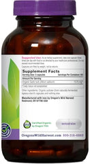 Closeup of Oregon's Wild Harvest garlic capsules bottle with organic and non-GMO labeling.