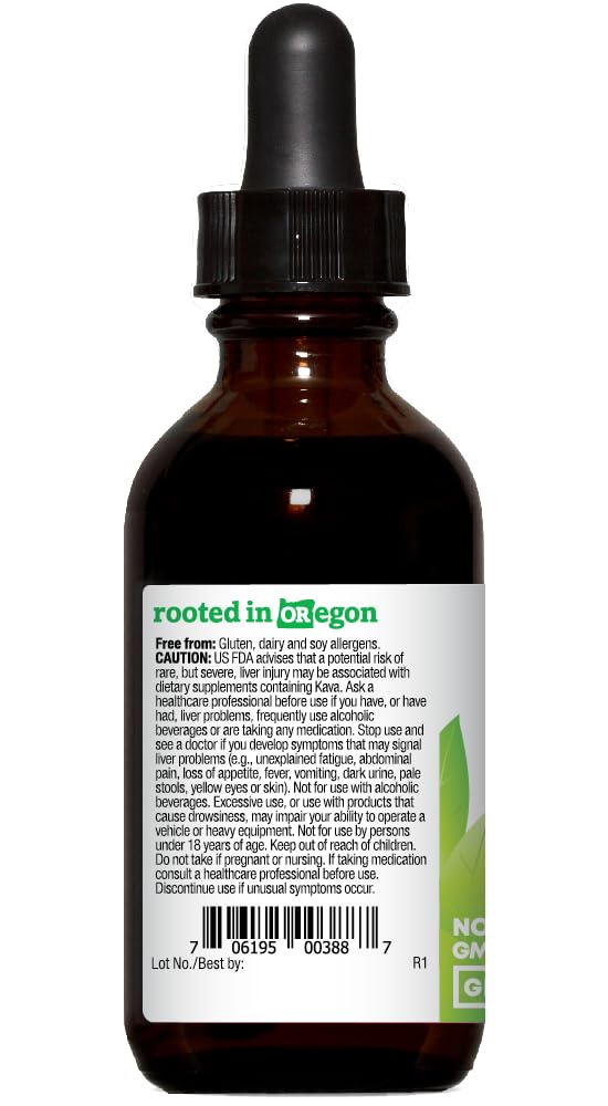 Oregon's Wild Harvest Kava Extract close-up bottle promotes traditional relaxation support