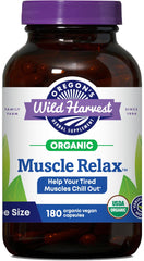 Oregon's Wild Harvest Muscle Relax bottle front view with vegan capsules and organic certification.