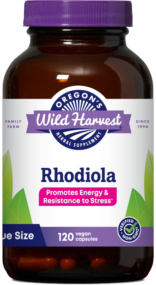 Oregon's Wild Harvest Rhodiola bottle on shelf for daily resilience support