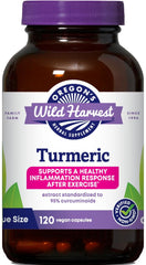 Oregon's Wild Harvest turmeric bottle front view with 120 vegan capsules for daily wellness
