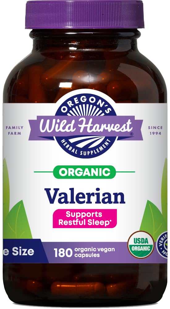 Oregon's Wild Harvest valerian capsules bottle promotes a calm evening routine