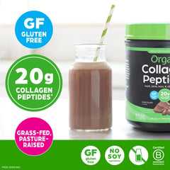 Orgain collagen peptides chocolate coffee-mix blends smoothly into hot or cold beverages