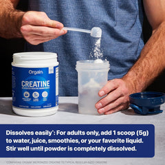 Orgain creatine micronized powder close-up suggests smooth mixability