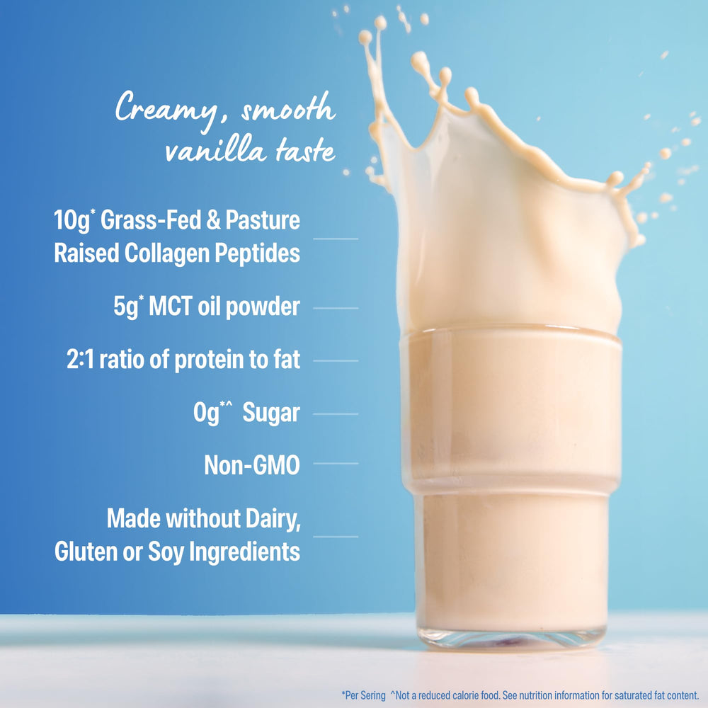 Orgain Keto Collagen Powder Vanilla in blender for a creamy smoothie.