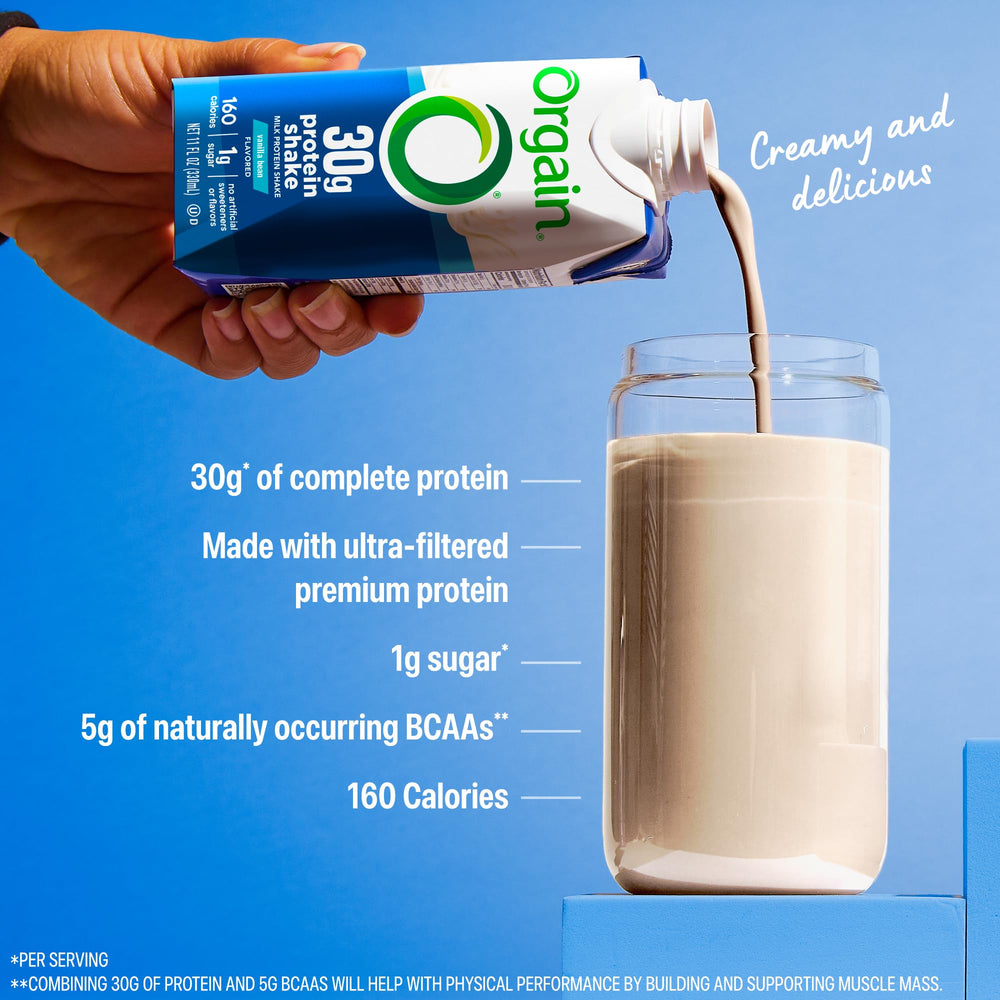 Orgain label close-up highlights no artificial flavors