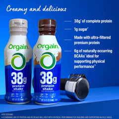 Orgain nutrition label featuring vanilla flavor displays 1g sugar per serving.