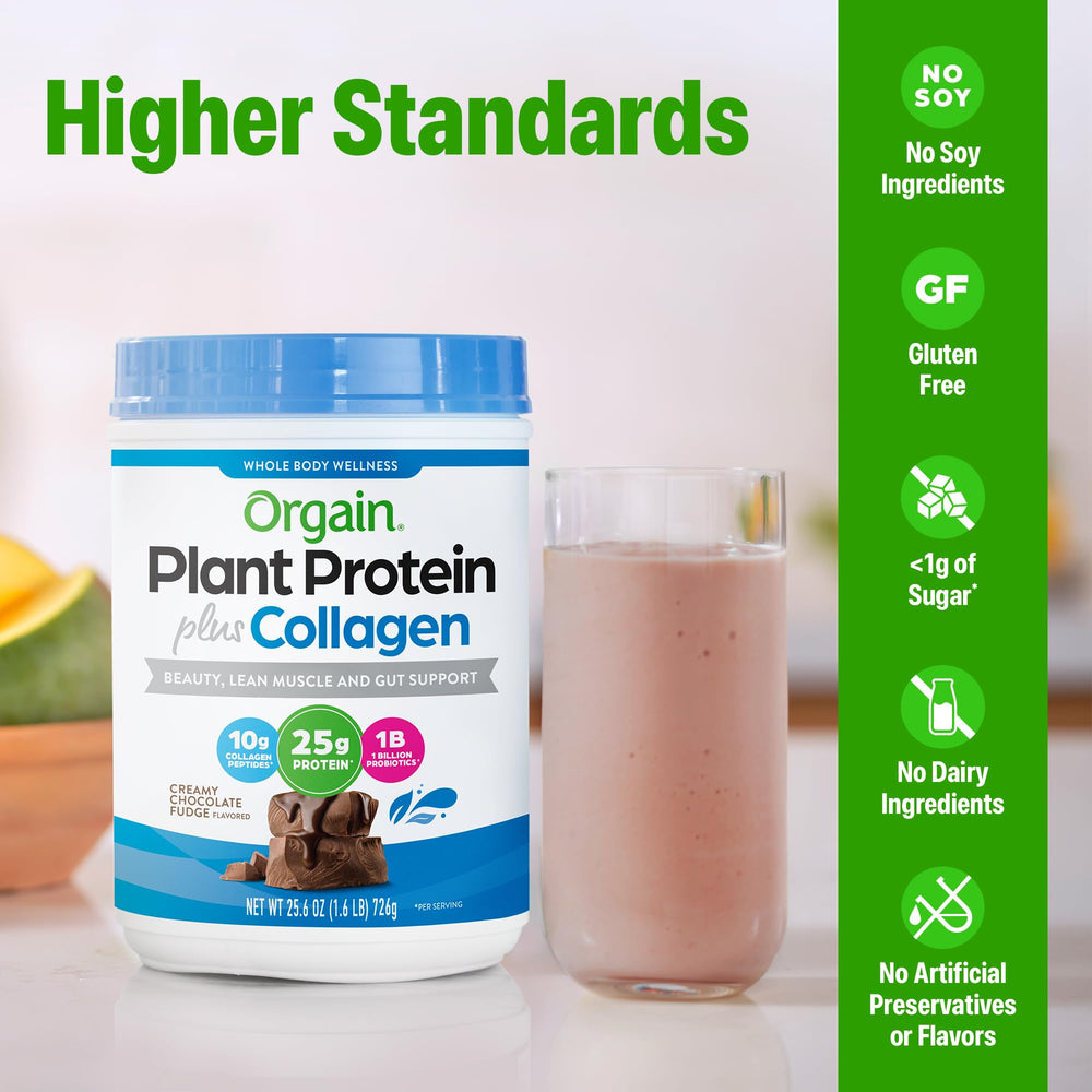 Orgain cream chocolate fudge shake in glass with smooth texture