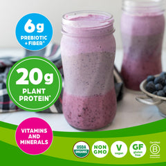 Orgain Vanilla Bean powder in shaker for easy on the go nutrition