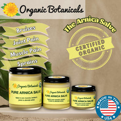 Organic Botanicals Arnica Salve ingredients closeup showcases arnica infusion with shea butter.