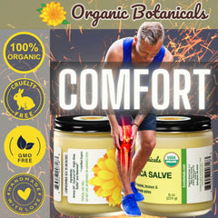 Organic Botanicals Arnica Salve packaging emphasizes certification and pure ingredients.
