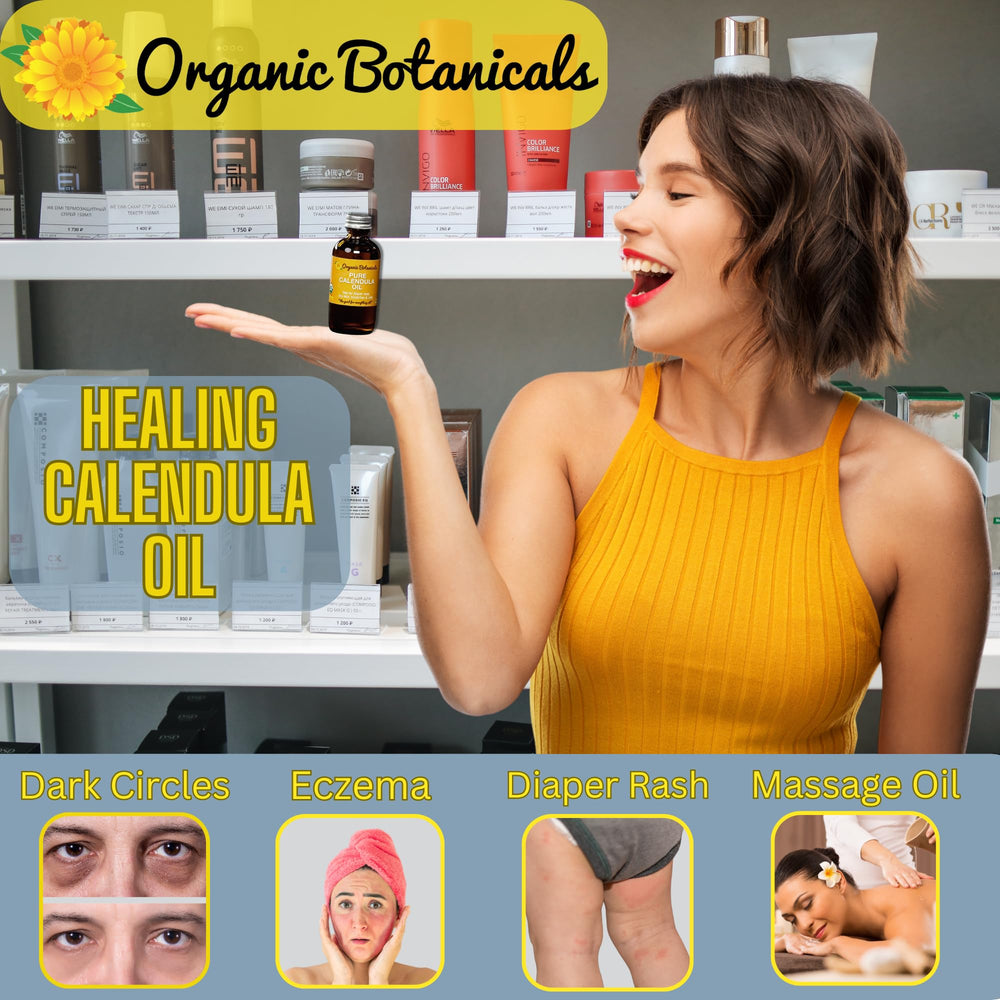 Organic Botanicals Calendula Oil for scar and blemish care on skin.