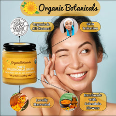 Organic Botanicals Calendula Salve ingredients visual, pure botanicals for gentle skin care.