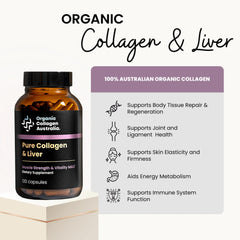 Organic Collagen Australia capsules closeup highlights hydrolyzed collagen for muscle support.
