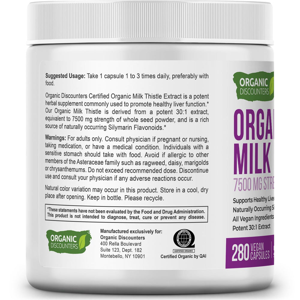 Vegan, non-GMO Organic Discounters Milk Thistle capsules on a clean surface