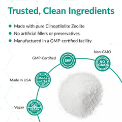 Organic Excellence Zeolite Clinoptilolite jar on kitchen counter for easy daily supplementation