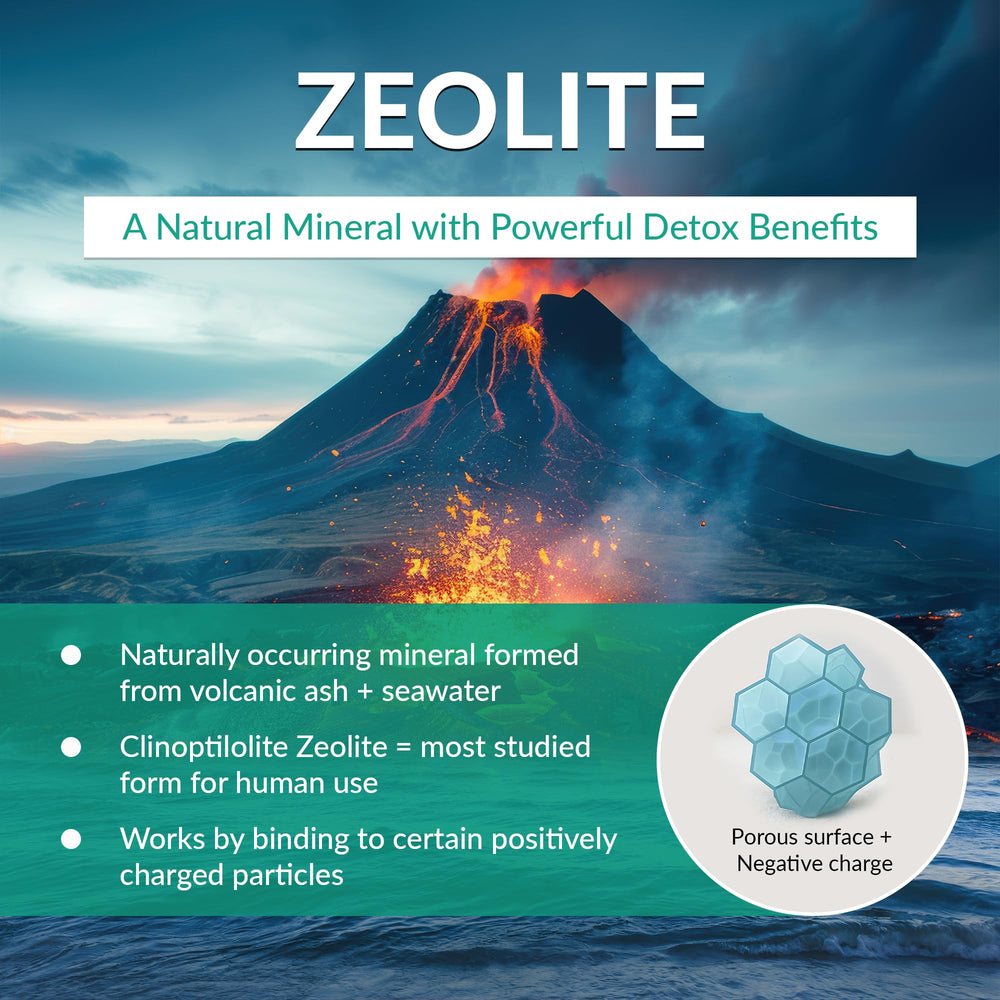 Pouring Organic Excellence Zeolite powder into a glass for internal balance