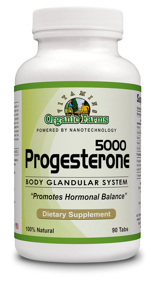 Organic Farms Vitamins Progesterone 5000 bottle for daily hormone-support routine.