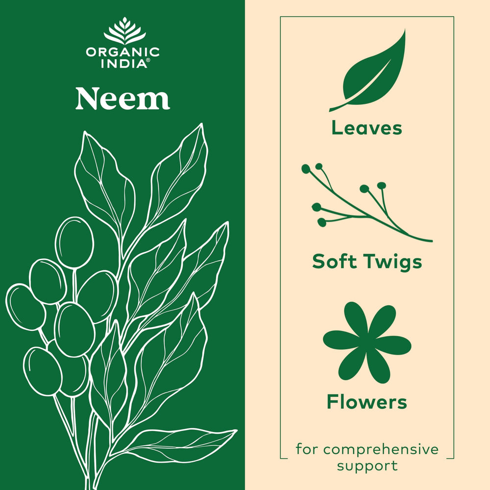 Neem leaf capsules from Organic India ready for everyday skincare routine.