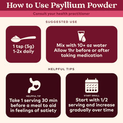 Psyllium powder scoop resting on bottle, illustrating easy mixing for smoothies.